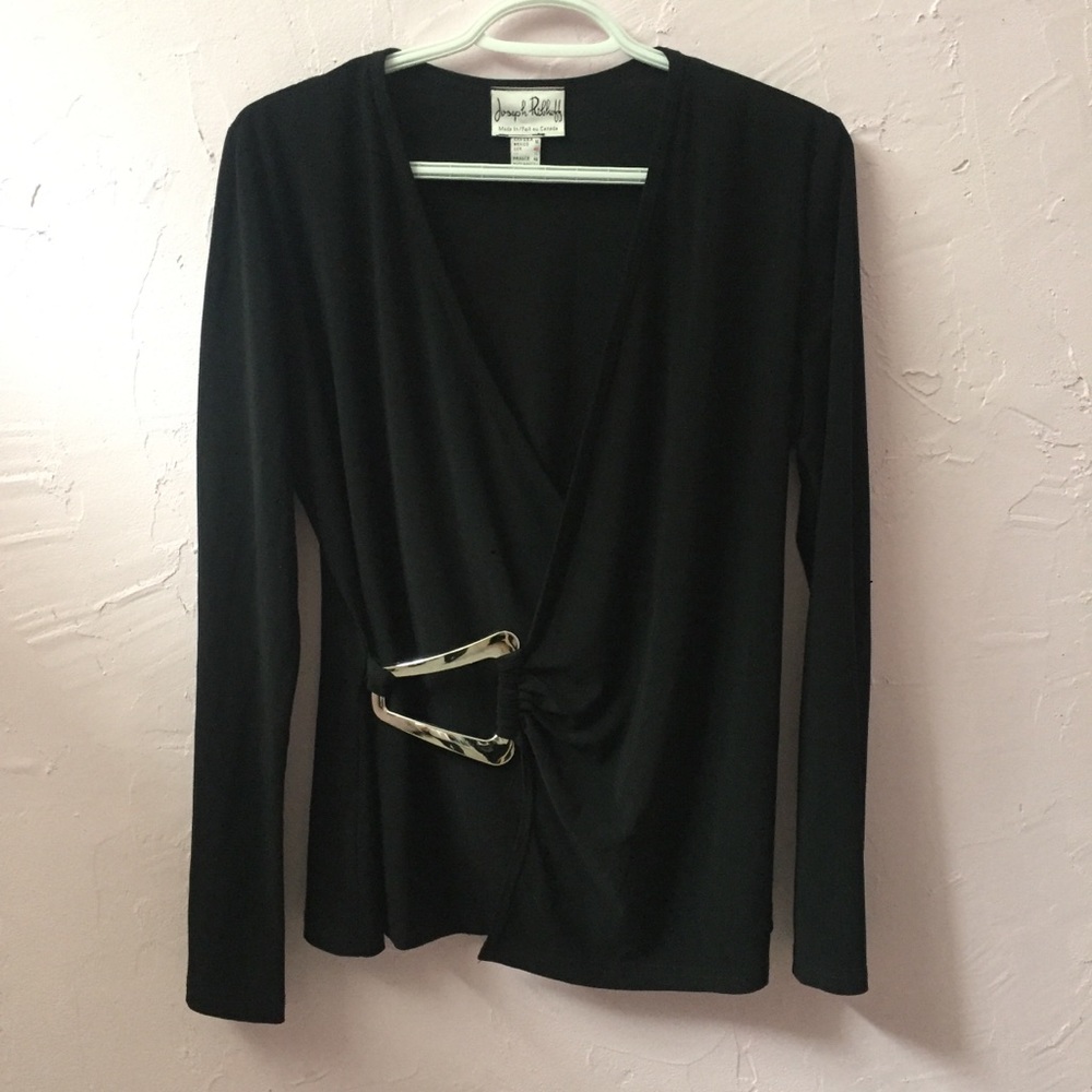 Joseph Ribkoff Avant Garde Metal Shard Blouse Art 12 Long Sleeve Black Shirt